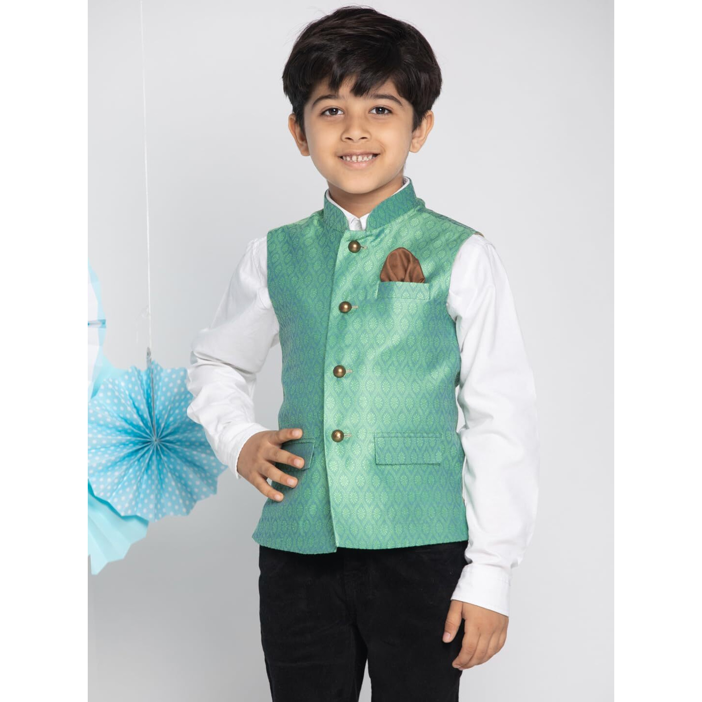 VASTRAMAY Boys' Green Nehru Jacket_VASBJ105GN_34