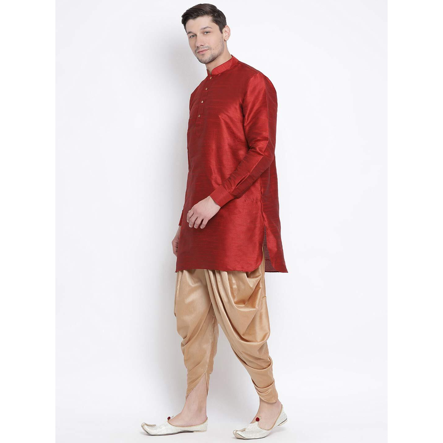 VASTRAMAY Men's Maroon Cotton Silk Blend Kurta and Dhoti Pant Set_VASMUK001MAnCDRG_46