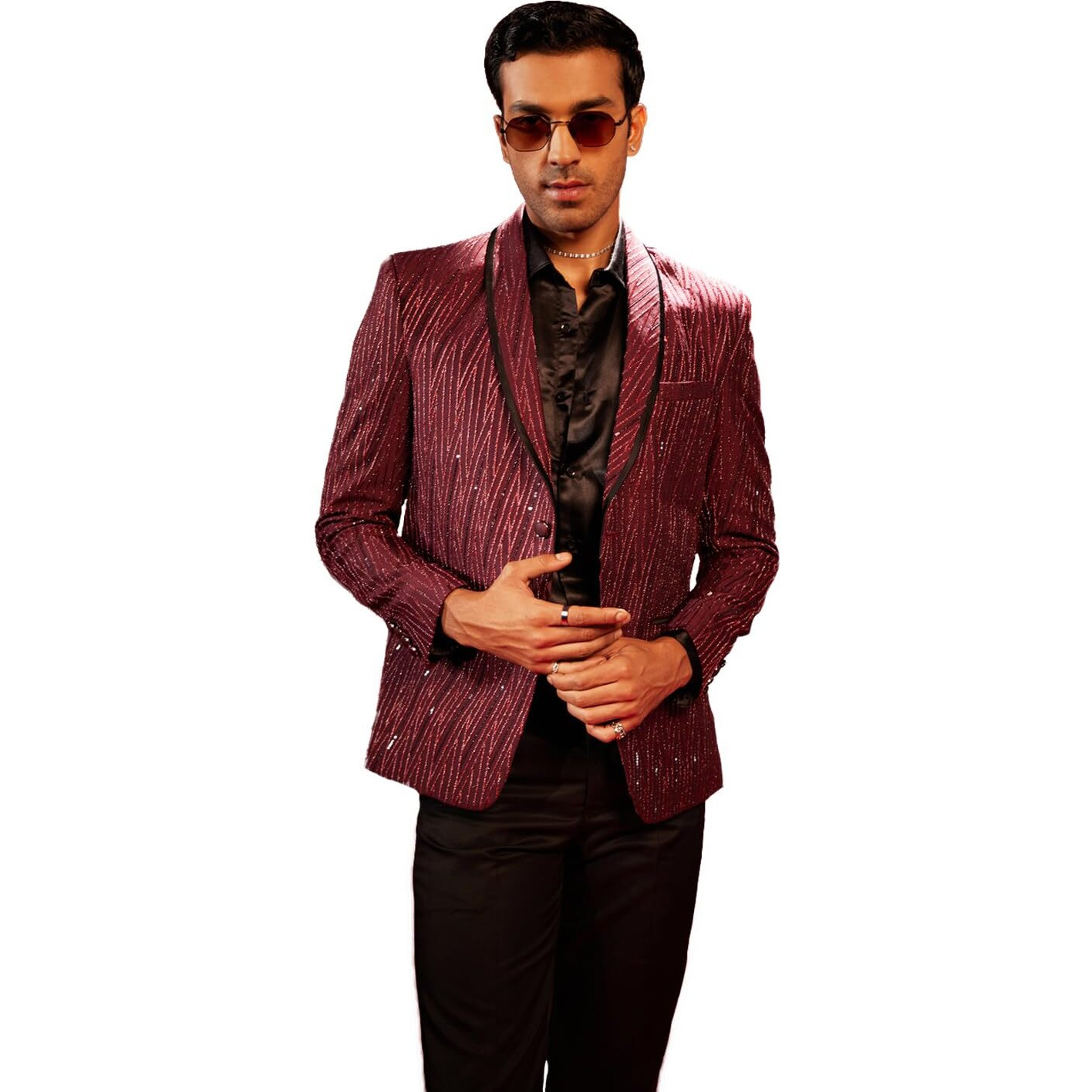 VASTRAMAY Men's Maroon Silk Blend Blazer_VSHRMCT028MA_40