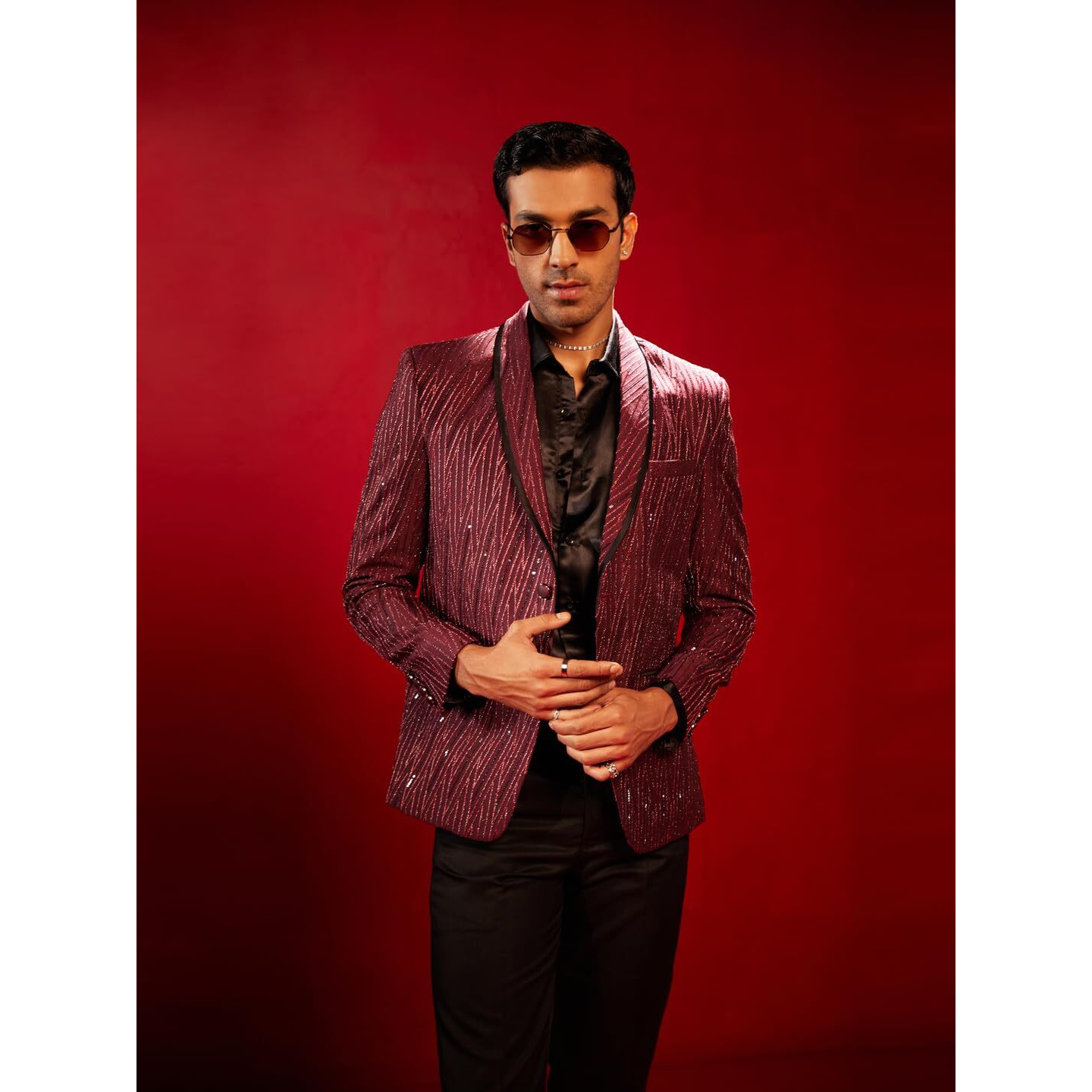 VASTRAMAY Men's Maroon Silk Blend Blazer_VSHRMCT028MA_40