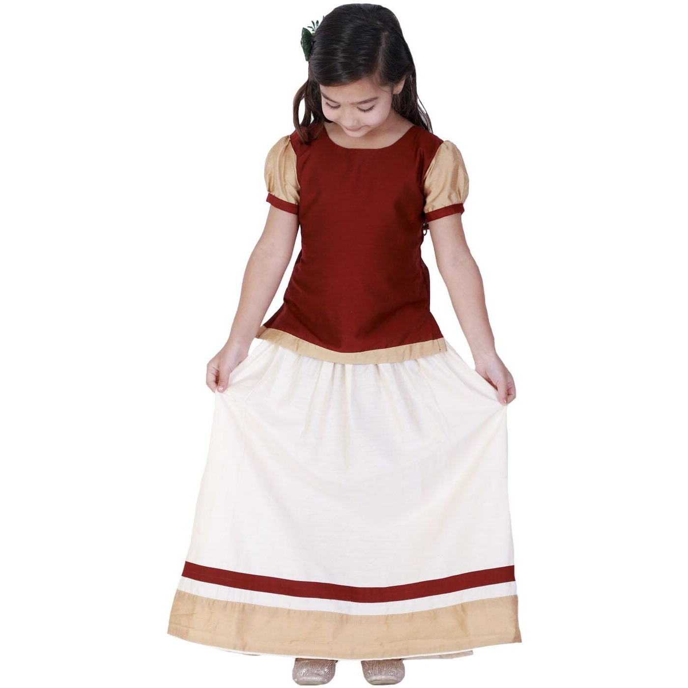 VASTRAMAY Girls' Red And Cream Lehenga Set_VASGLC002MA_24