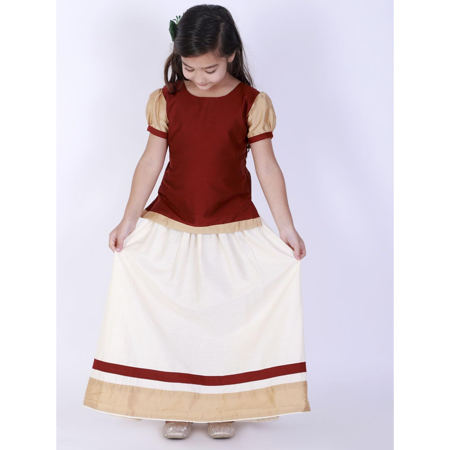 VASTRAMAY Girls' Red And Cream Lehenga Set_VASGLC002MA_24