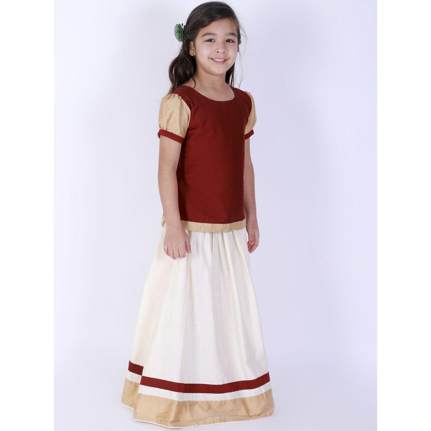 VASTRAMAY Girls' Red And Cream Lehenga Set_VASGLC002MA_24