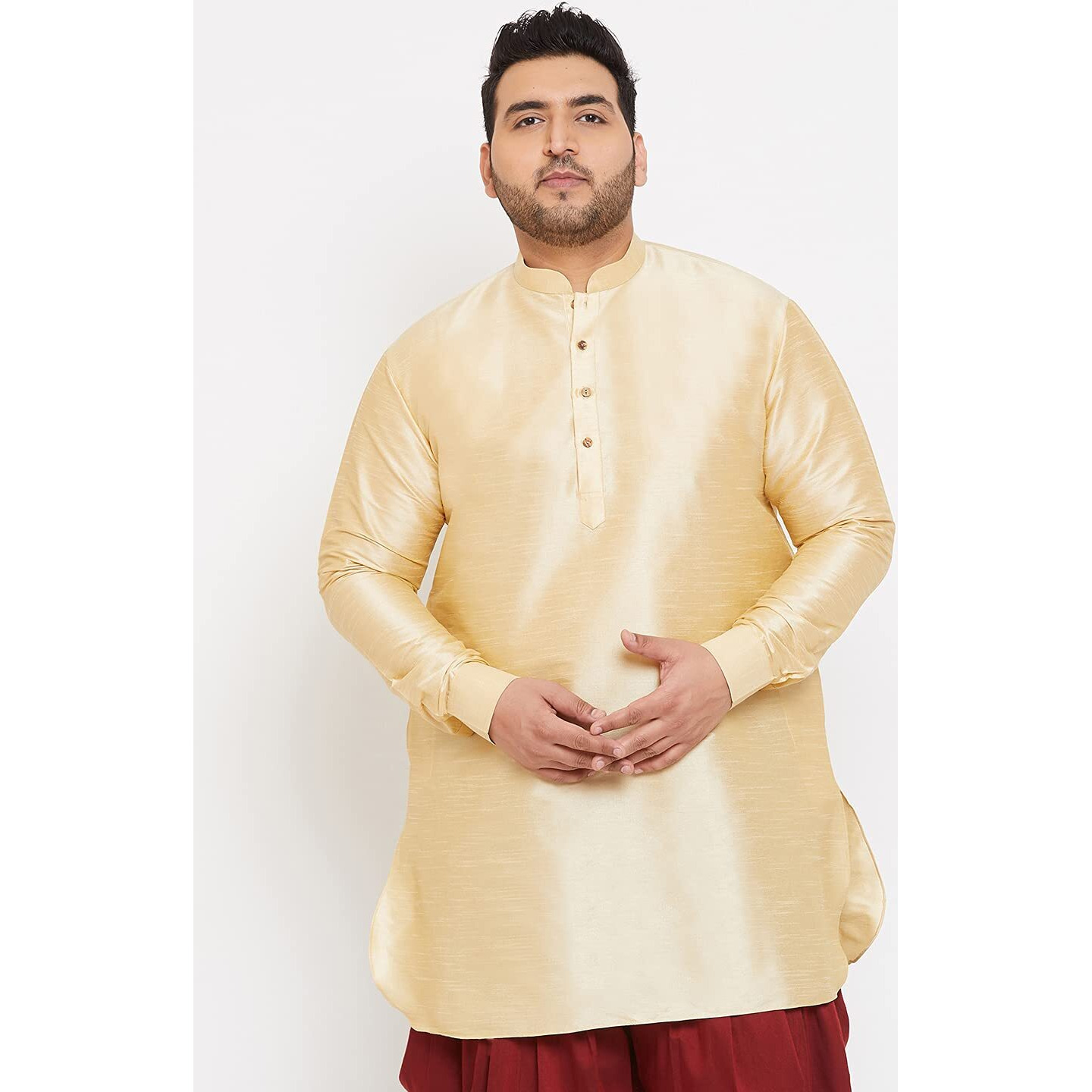 VASTRAMAY Plus Men's Gold Silk Blend Kurta (VPLUSMUK001GO_48)