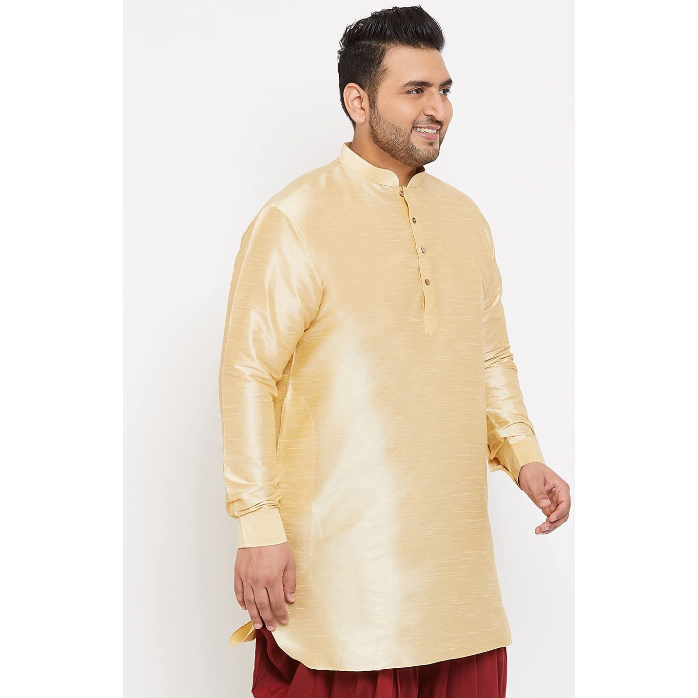 VASTRAMAY Plus Men's Gold Silk Blend Kurta (VPLUSMUK001GO_48)