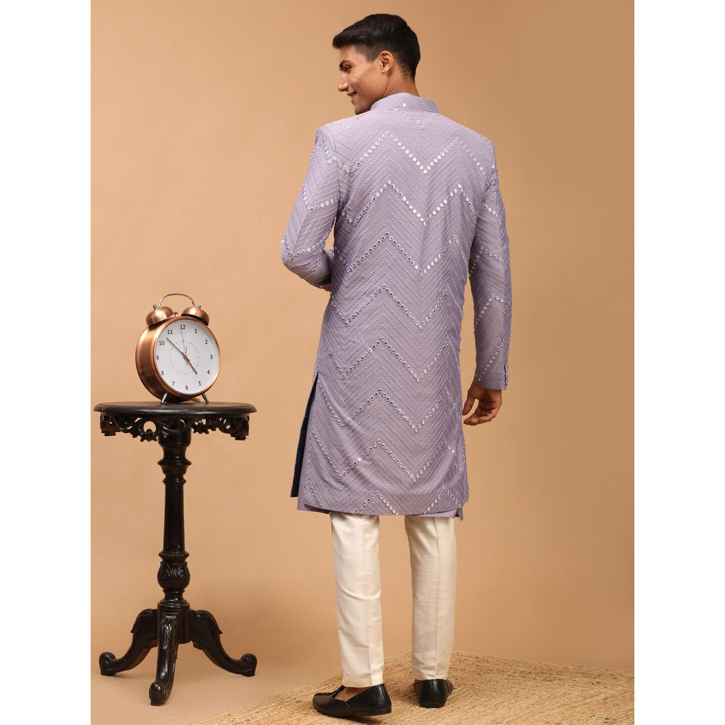 VASTRAMAY Mirror Work Front Open Sherwani Set with Pant Style Pyjama for Men  Elegant Ethnic Wear for Weddings & Festivals