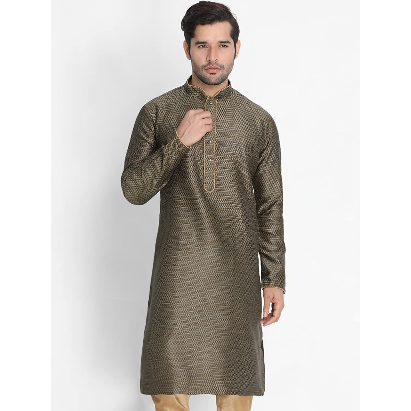 VASTRAMAY Men's Black Cotton Silk Blend Kurta_VASMK047BL_38