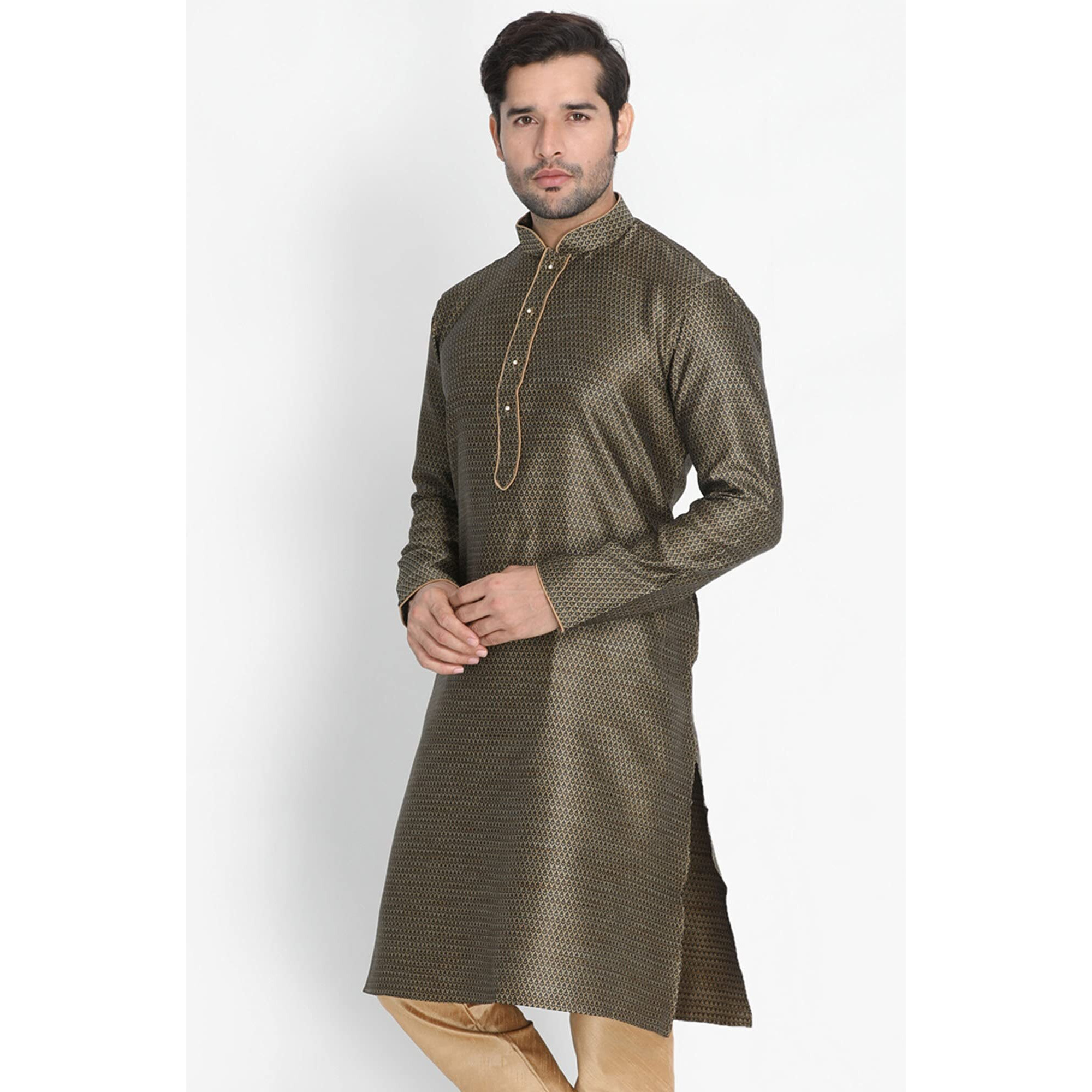 VASTRAMAY Men's Black Cotton Silk Blend Kurta_VASMK047BL_38