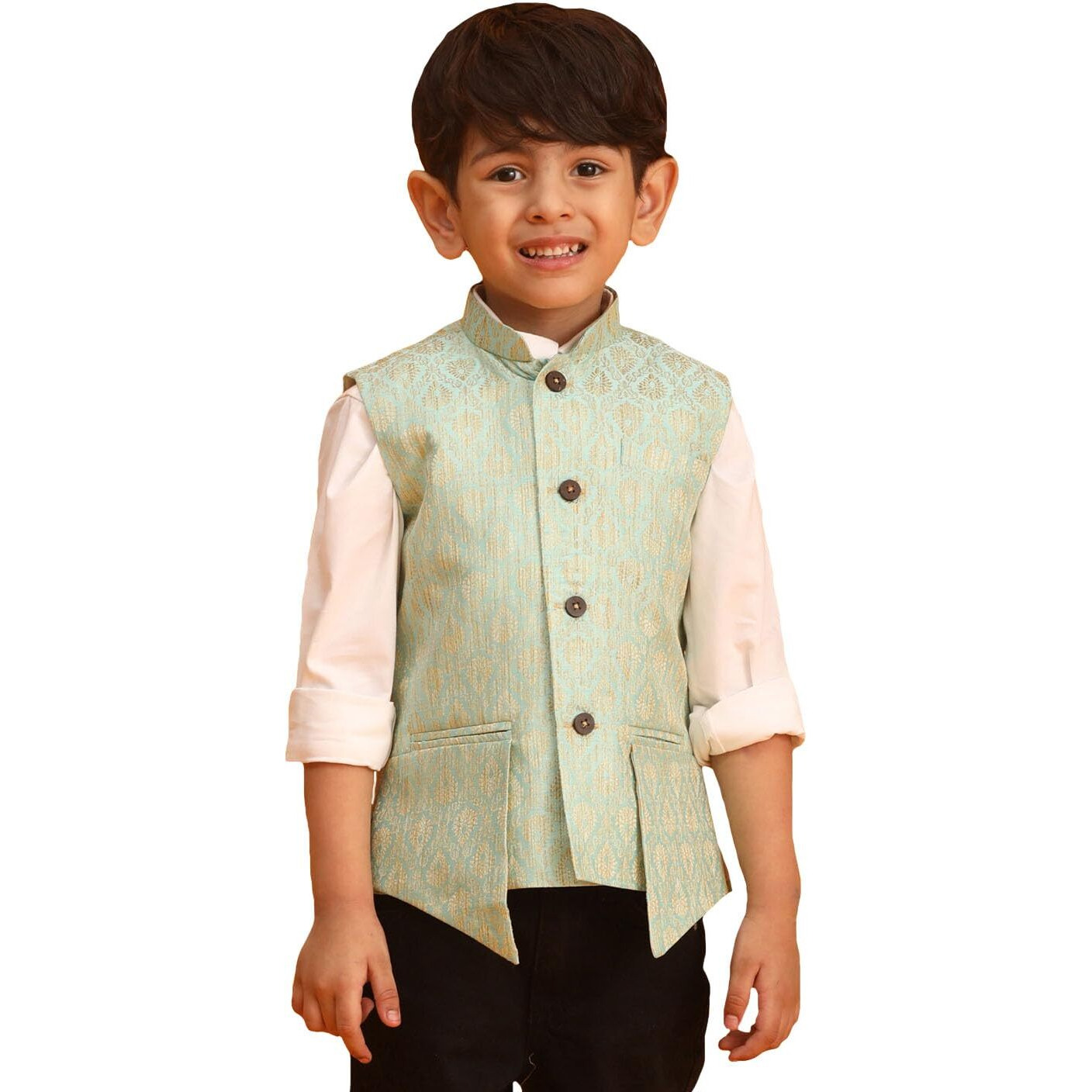 VASTRAMAY Boys' Green Nehru Jacket_VASBJ073GN_28