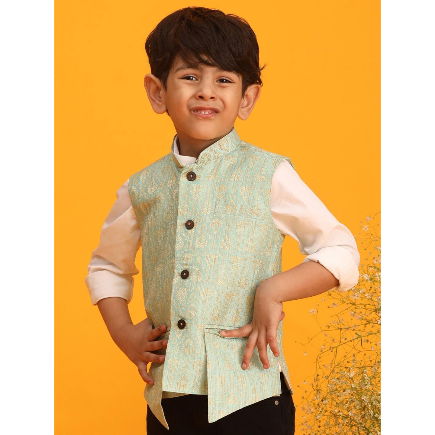VASTRAMAY Boys' Green Nehru Jacket_VASBJ073GN_28