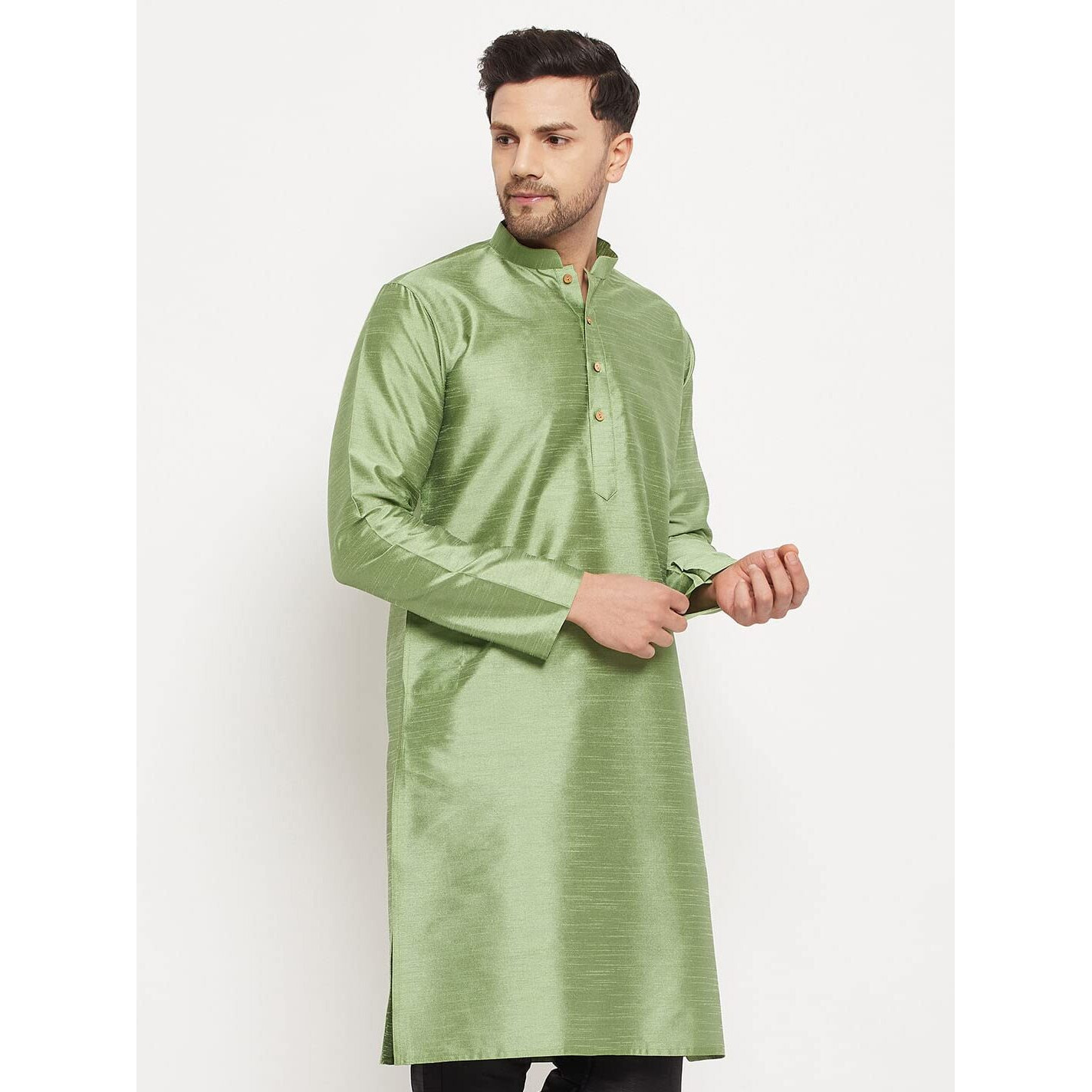 VASTRAMAY Men's Cotton Silk Blend Kurta-New Mint Green
