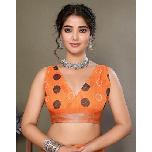 Yashika Women's Plain Digital Print Cotton Silk Blend Saree with Silver Weaving Border Tassels-Elegant Ethnic Wear for Festive and Casual Occasions (AZ-YS-P1-TIGER 07 to 20-Parent_Tiger 08-Orange)