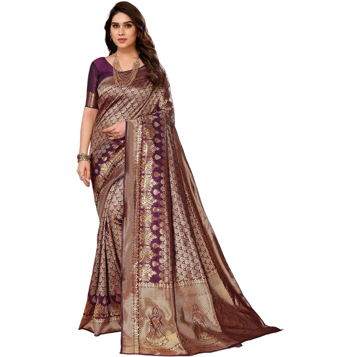 Yashika Present Banarasi Kanjivaram Silk Saree For Fashionable Women||Purple Coloured Silk Kanjivaram Saree|| AZ-YS-P1-MALIYA PURPLE New