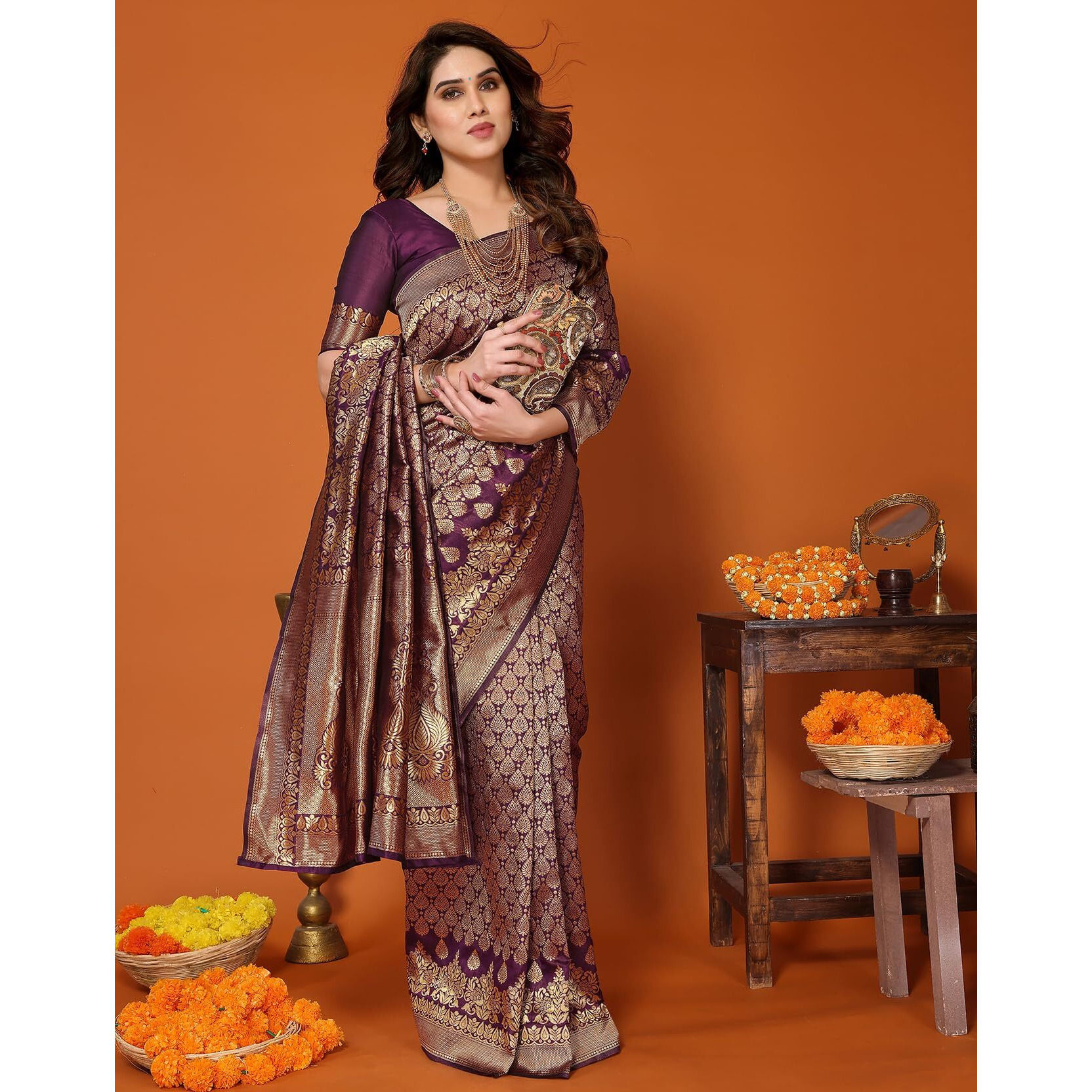 Yashika Present Banarasi Kanjivaram Silk Saree For Fashionable Women||Purple Coloured Silk Kanjivaram Saree|| AZ-YS-P1-MALIYA PURPLE New