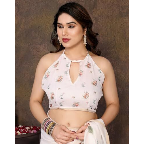 Yashika Women's Floral Digital Print Chandheri Saree with Unstitched Blouse Material (AZ-YS-P1-SASIKALA WHITE)