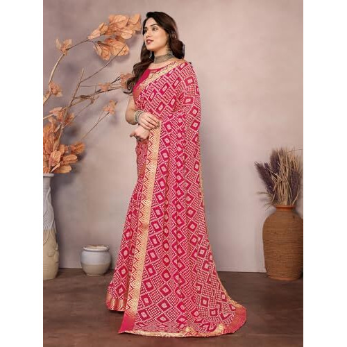 Yashika Women's Printed Georgette Saree With Lace Border and Unstitched Blouse Material (AZ-YS-P1-GOMTI PINK)