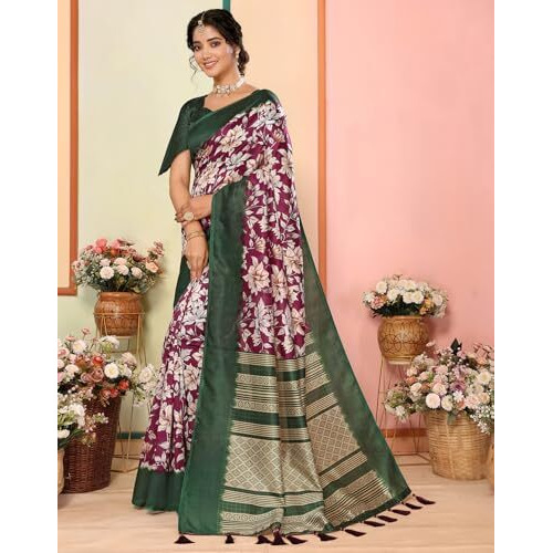 Yashika Women's Art Silk Printed with Tassels Unstitched Blouse Material Stylish Party Casual Wear Traditional Trendy Saree (AZ-YS-P1-SEVIKA-Parent_Purple)