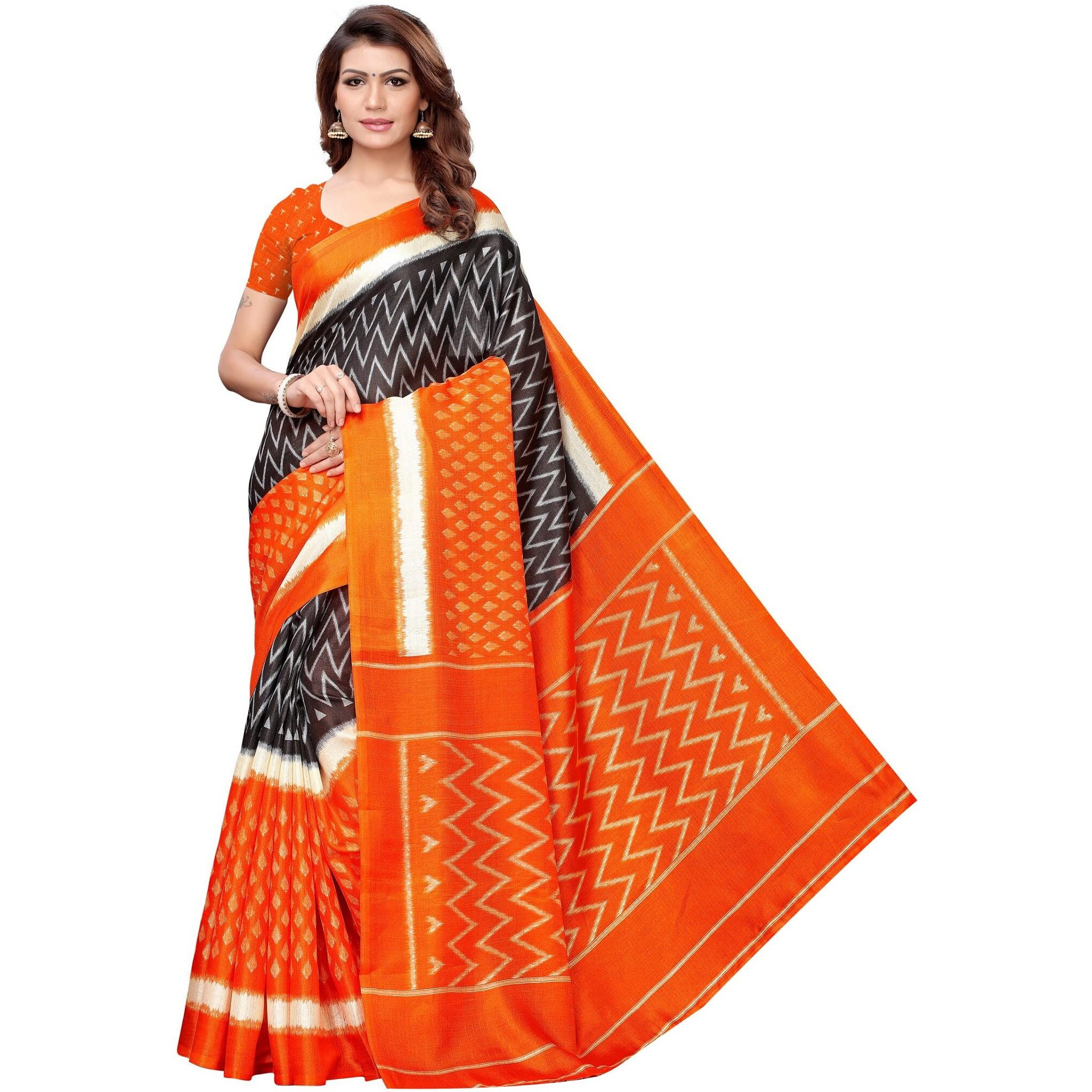 Yashika women's Georgette light weight saree with blouse piece (Multi-Color_Free_Size) SDPL-SNAP ORANGE