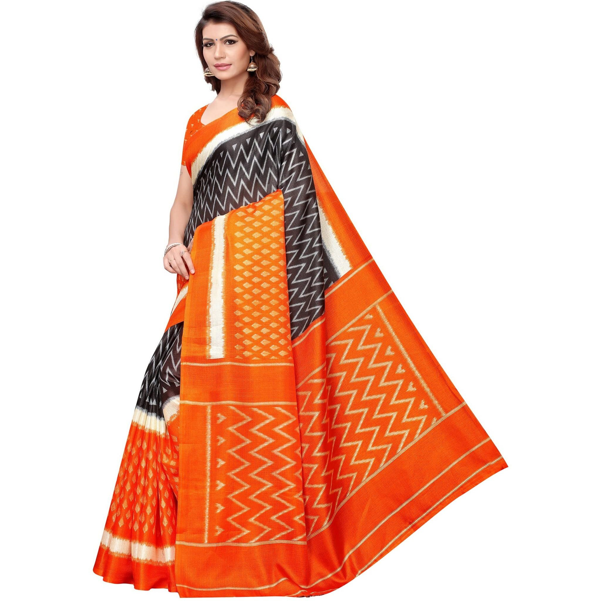 Yashika women's Georgette light weight saree with blouse piece (Multi-Color_Free_Size) SDPL-SNAP ORANGE