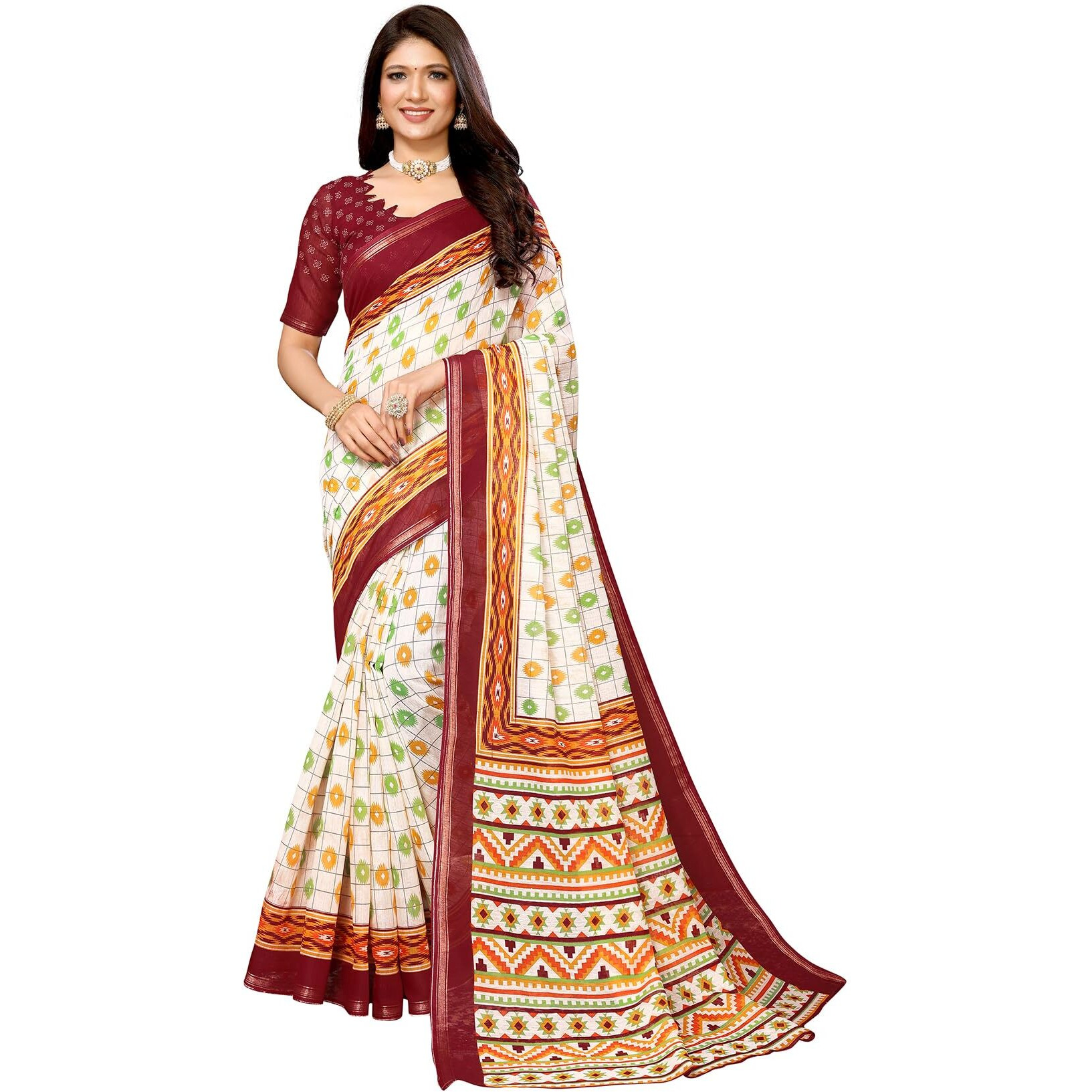 Yashika Woven Linen Blend Women's Saree (AZ-YS-P1-GOODLUCK-JALPARI-PRITAM-Parent_Maroon)