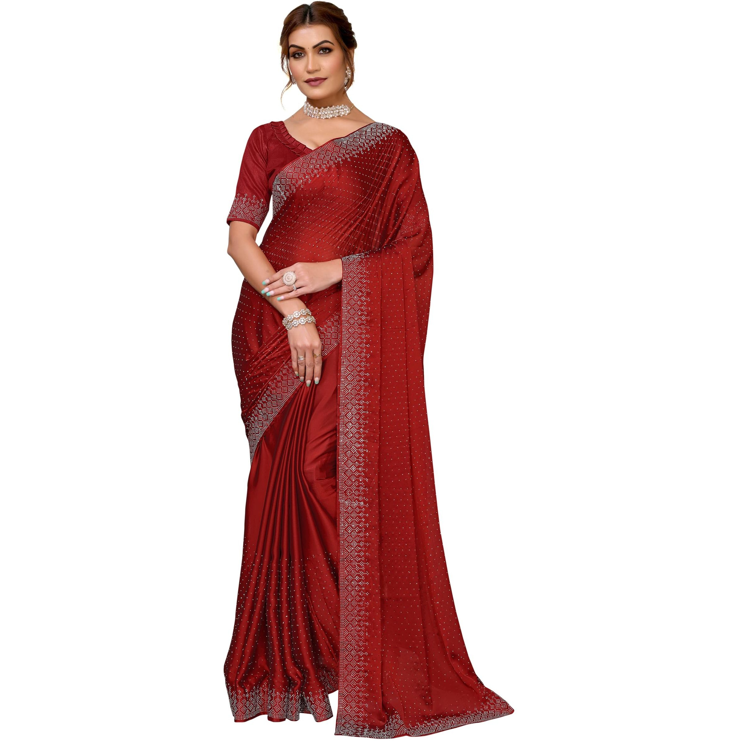 Yashika Women's Woven Chiffon Latest Black Rangoli Fabric Saree with Lace and Blouse Material (AZ-YS-P1-SWARNA-TANIKSHA-Parent-NEW_Maroon)