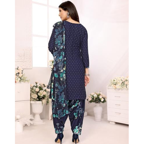 Yashika Women's Printed Dress Material - Unstitched Crepe Fabric Kurti, Pants & Dupatta Set (AZ-YS-P4-BLUE FLOWER)