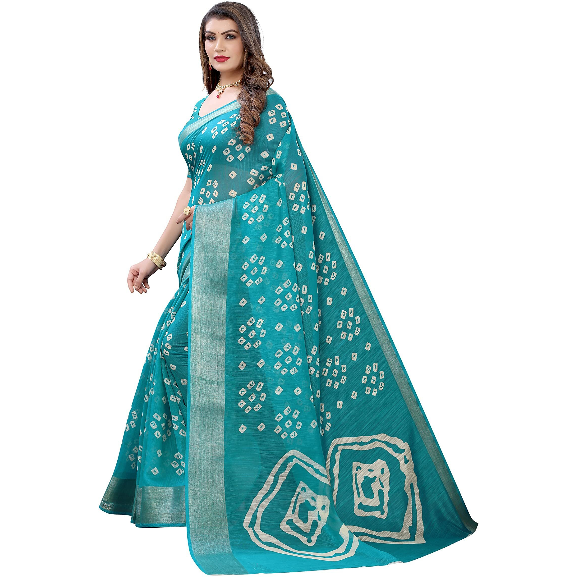 Yashika Women's Printed Linen Zari Saree With Blouse PieceRADHIKA RAMA_Free Size