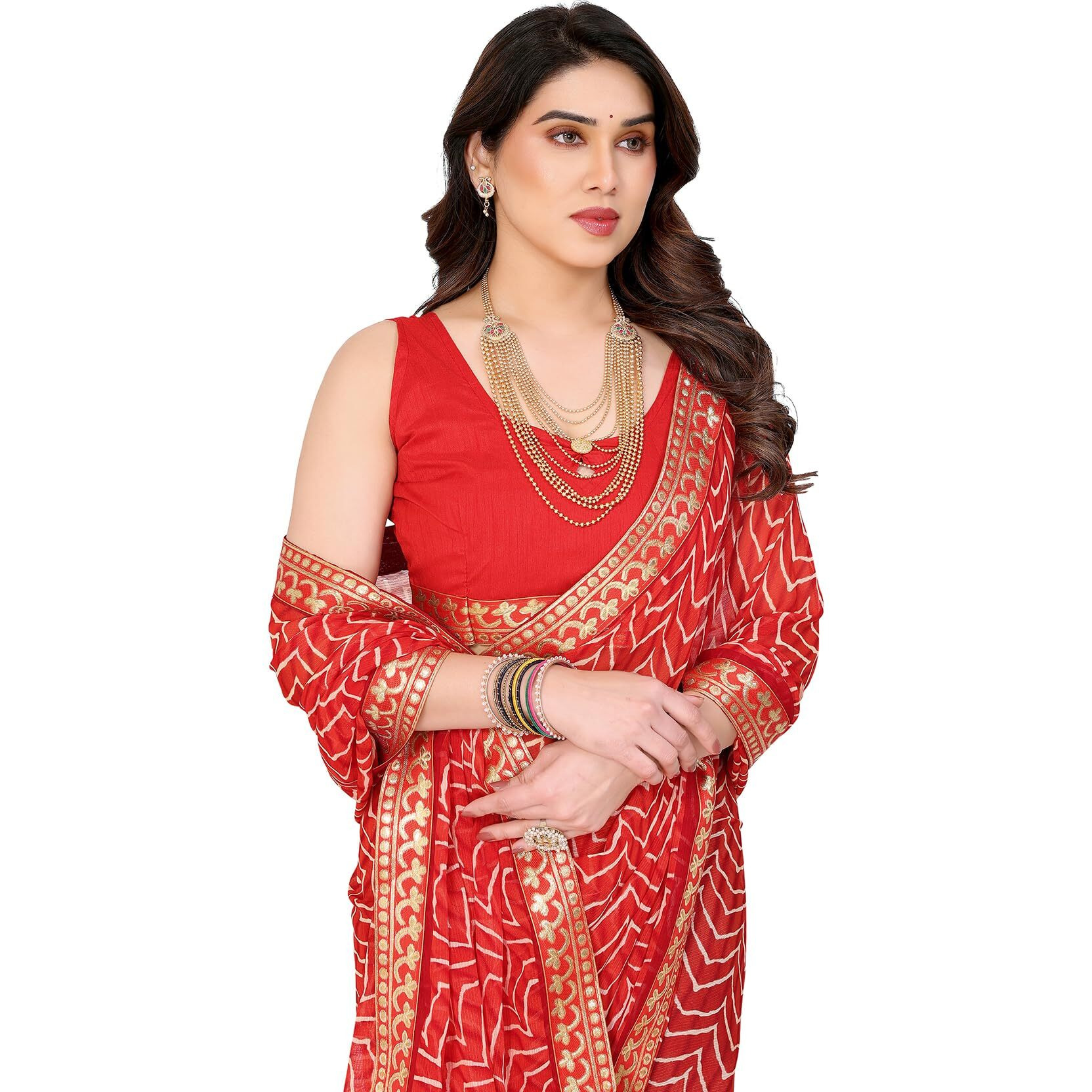 Yashika Women's Printed Georgette Printed Saree With Lace Border and Blouse Material (AZ-YS-P3-SRAVANI RED)