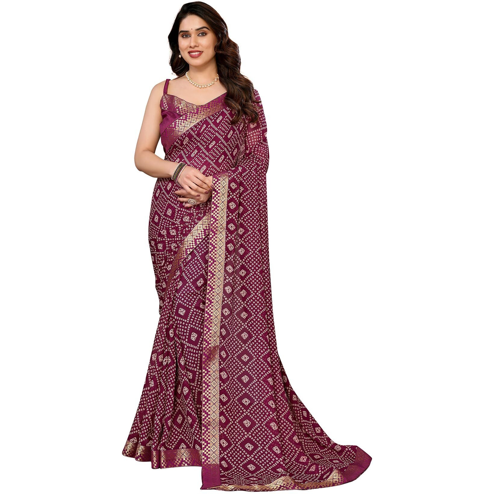 Yashika Women's Printed Georgette Saree With Lace Border and Unstitched Blouse Material (AZ-YS-P1-GOMTI PURPLE)