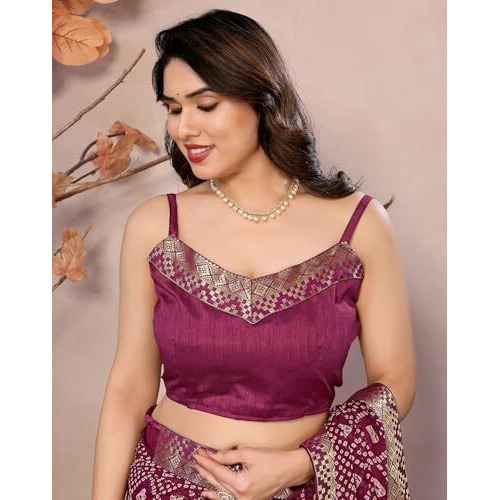 Yashika Women's Printed Georgette Saree With Lace Border and Unstitched Blouse Material (AZ-YS-P1-GOMTI PURPLE)