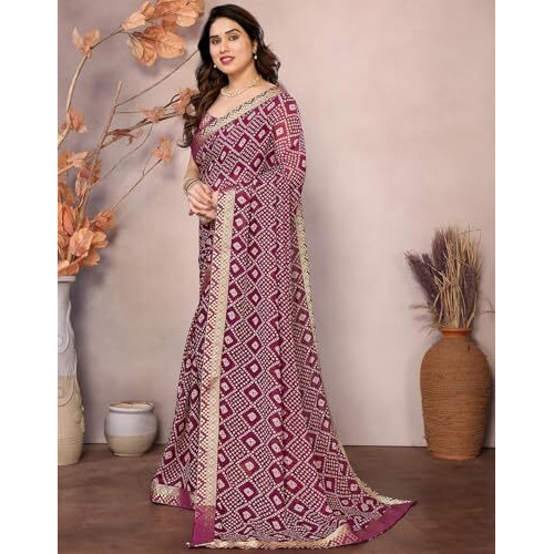 Yashika Women's Printed Georgette Saree With Lace Border and Unstitched Blouse Material (AZ-YS-P1-GOMTI PURPLE)