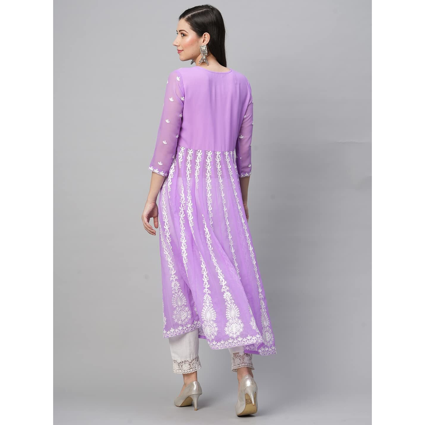 ANNI DESIGNER Women's Georgette Chikankari Embroidered Anarkali Kurti (Naav Purple_M_Purple_Medium)