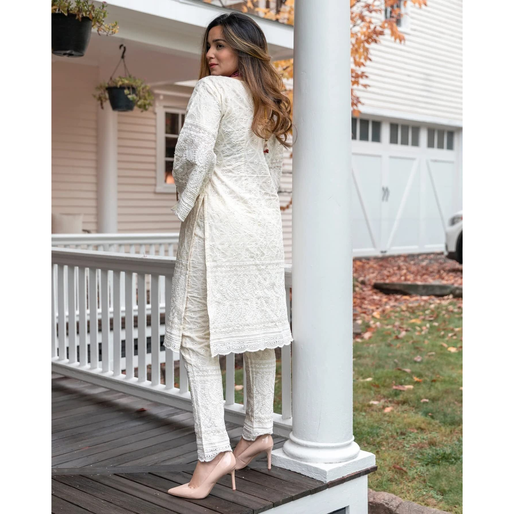 ANNI DESIGNER Women's Cotton Blend Embroidered Straight Kurta with Pant (Mavak Cream_XXL_Cream_XX-Large)