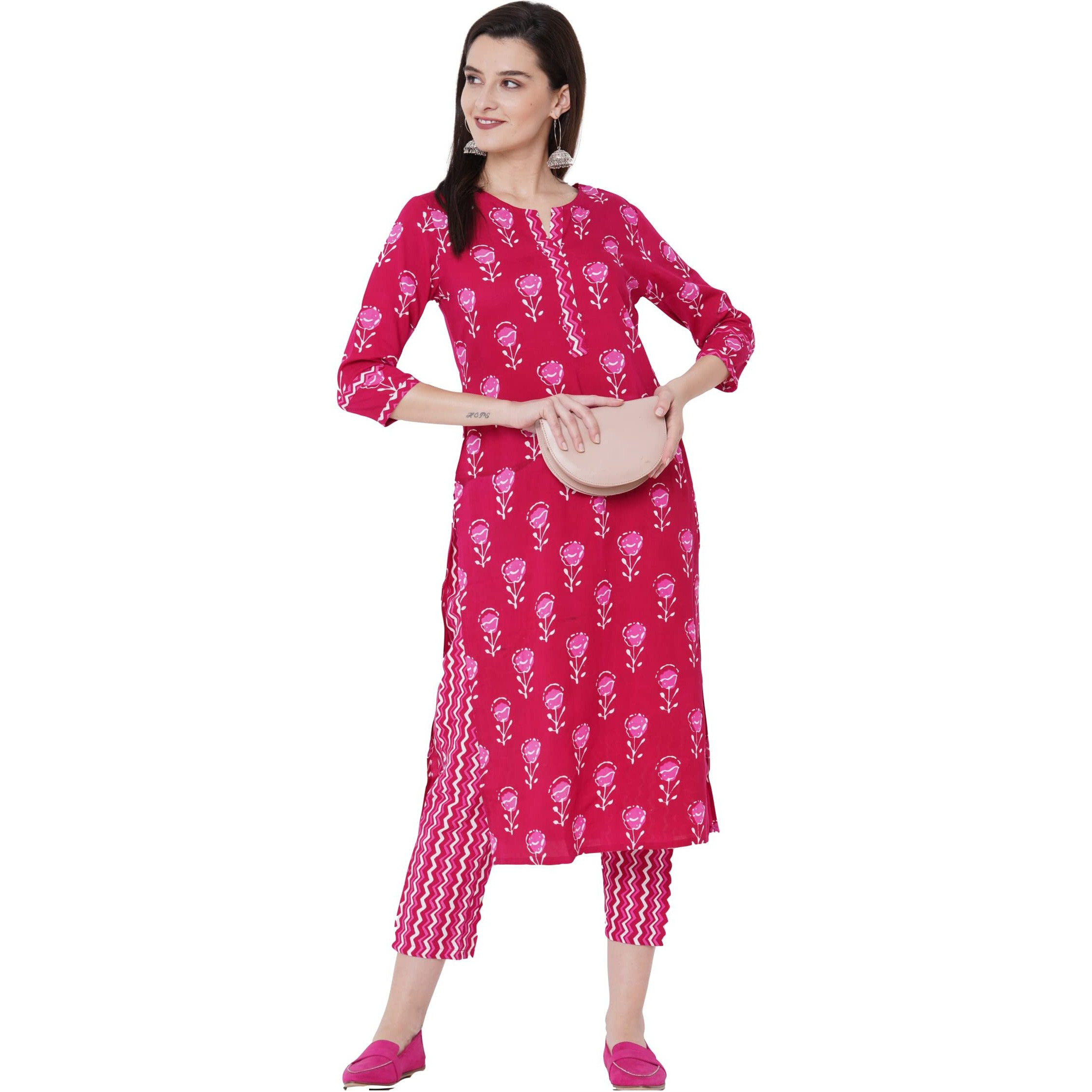 ANNI DESIGNER Women's Cotton Straight Kurta with Palazzo (KUR112_M_Grey_Medium)