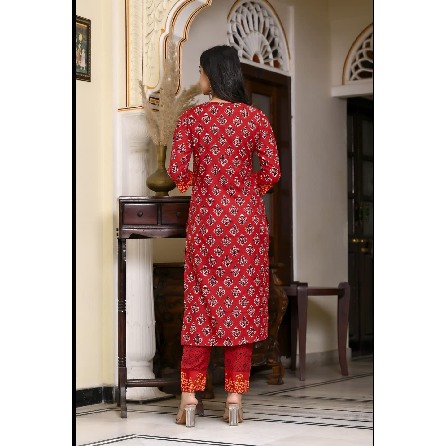 ANNI DESIGNER Women's Cotton Blend Floral Printed Straight Kurta with Pants & Dupatta (Shank-Maroon-CMD_XL_Maroon_X-Large)