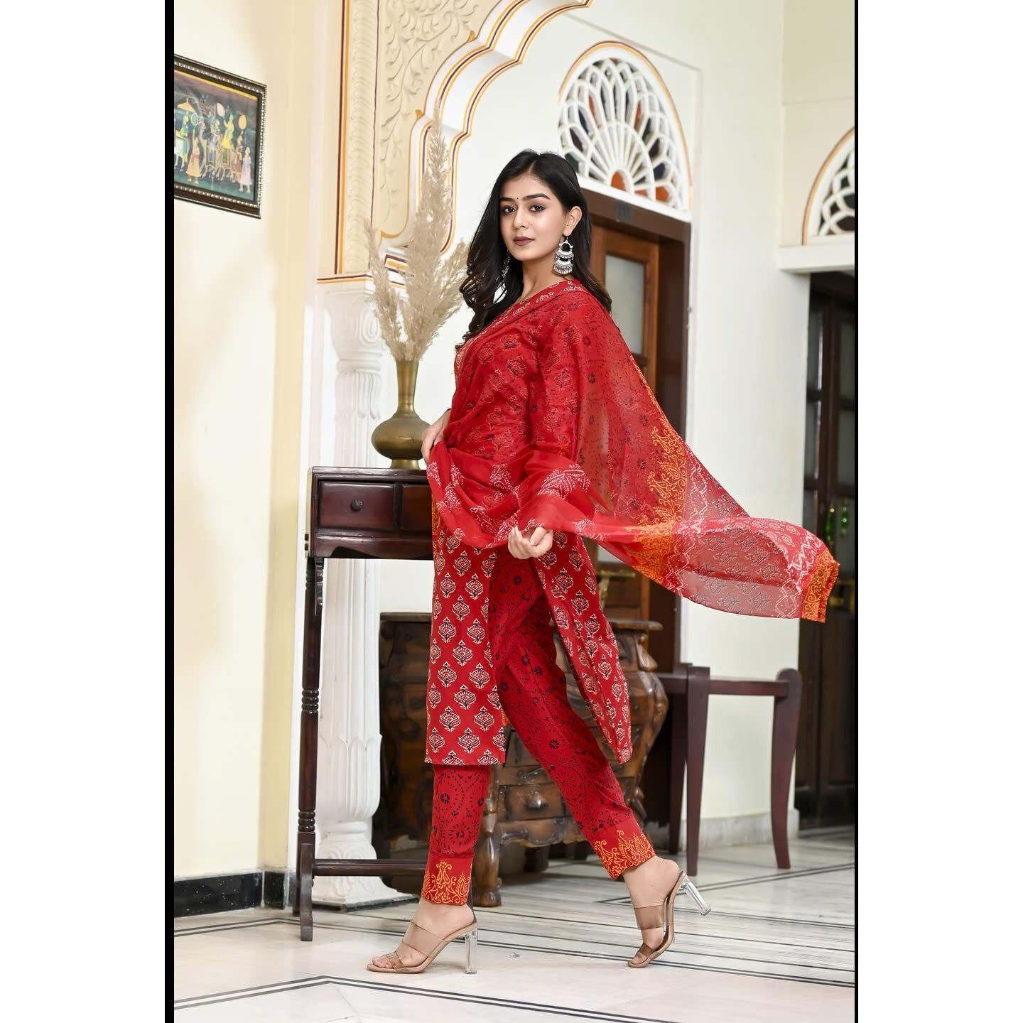 ANNI DESIGNER Women's Cotton Blend Floral Printed Straight Kurta with Pants & Dupatta (Shank-Maroon-CMD_XL_Maroon_X-Large)