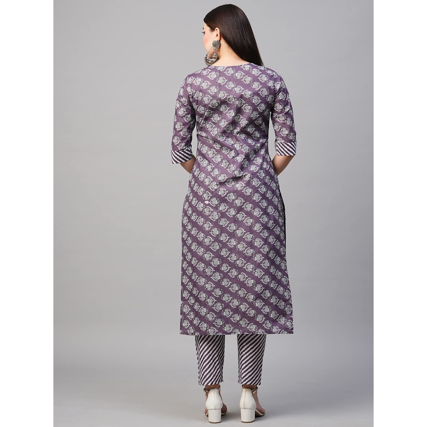 ANNI DESIGNER Women's Cotton Blend Printed Straight Kurta with Pant (Funnu Purple_3XL_Purple_XXX-Large)