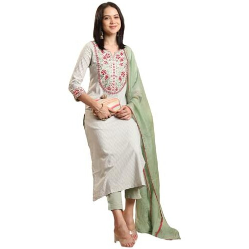ANNI DESIGNER Women's Rayon Blend Embroidered Straight Kurta with Pant & Dupatta (FARIGUP-GREEN-VKS01_XXL_Green_XX-Large)