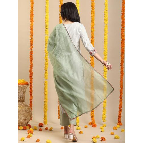 ANNI DESIGNER Women's Rayon Blend Embroidered Straight Kurta with Pant & Dupatta (FARIGUP-GREEN-VKS01_XXL_Green_XX-Large)