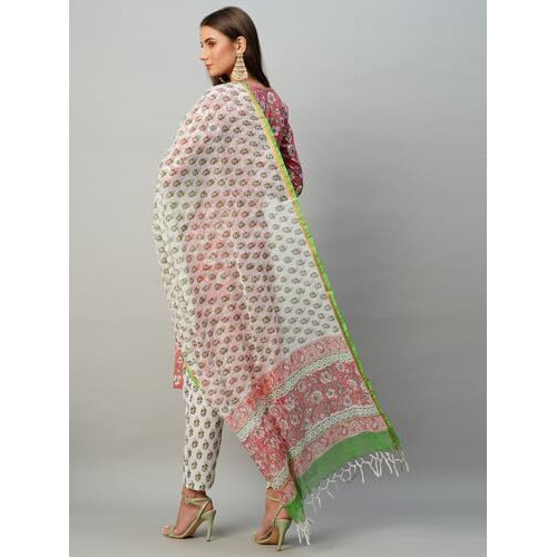 ANNI DESIGNER Women's Cotton Blend Straight Printed Kurta with Pant & Dupatta (Tanvi RED-KBV_L_Red_Large)