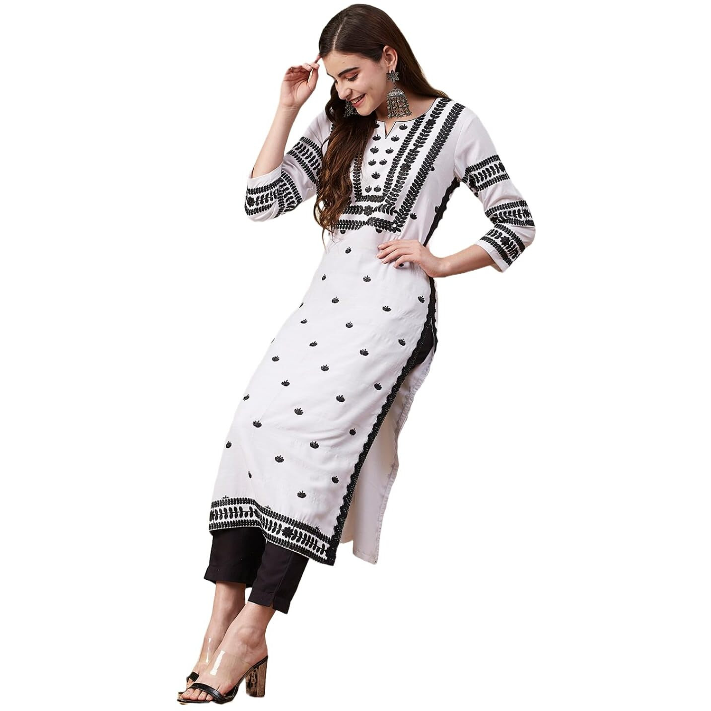 ANNI DESIGNER Women's Cotton Blend Chikankari Embroidered Straight Kurta (Stho-White-NRK_L_White_Large)
