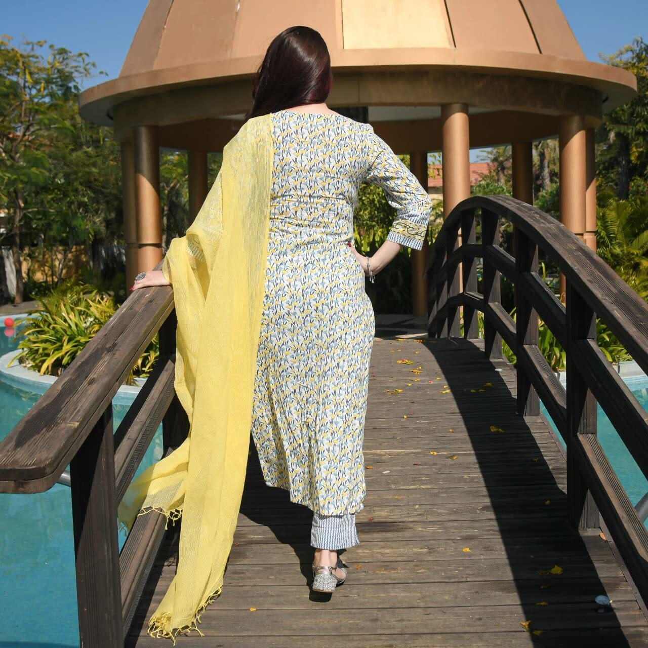 ANNI DESIGNER Women's Cotton Blend Straight Kurta with Pant & Dupatta (MURHAR-Yellow_S_Yellow_Small)