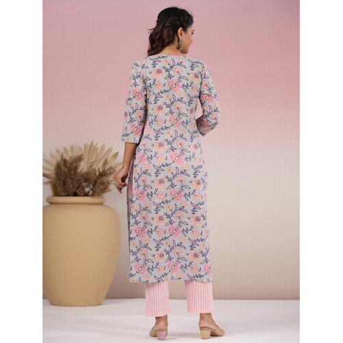 ANNI DESIGNER Women's Rayon Blend Straight Printed Kurta with Pant (Kripani Grey_XXL_Grey_XX-Large)