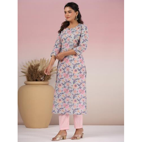 ANNI DESIGNER Women's Rayon Blend Straight Printed Kurta with Pant (Kripani Grey_XXL_Grey_XX-Large)