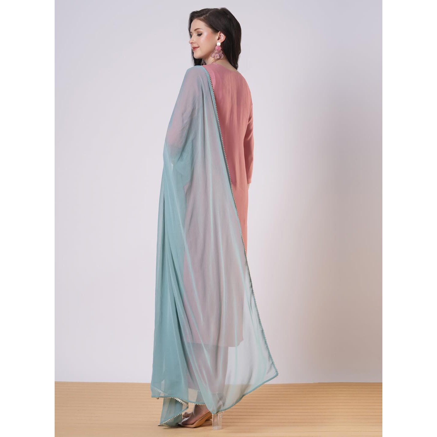 ANNI DESIGNER Women's Rayon Viscose Embroidered Straight Kurta with Pant & Dupatta (Meja Pink_L_Pink_Large)