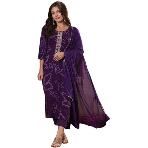 ANNI DESIGNER Women's Cotton Blend Straight Printed Kurta with Pant & Dupatta (MANINI BEGANI-VKS01_XL_Begani_X-Large)