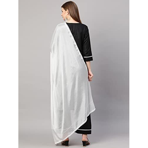 ANNI DESIGNER Women's Cotton Blend Kurta with Palazzo & Dupatta (Saadgi_Black_Small)