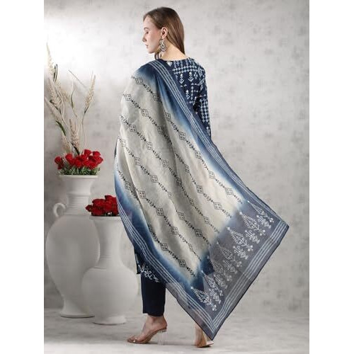 ANNI DESIGNER Women's Rayon Blend Straight Printed Kurta with Pant & Dupatta (PAULMI BLUE-VKS02_M_Blue_Medium)