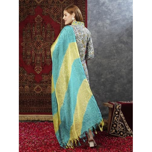 ANNI DESIGNER Women's Rayon Blend Printed Straight Kurta with Pant & Dupatta (Sthula Multi-JL_L_Green_Large)