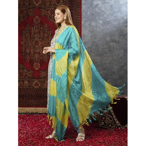 ANNI DESIGNER Women's Rayon Blend Printed Straight Kurta with Pant & Dupatta (Sthula Multi-JL_L_Green_Large)